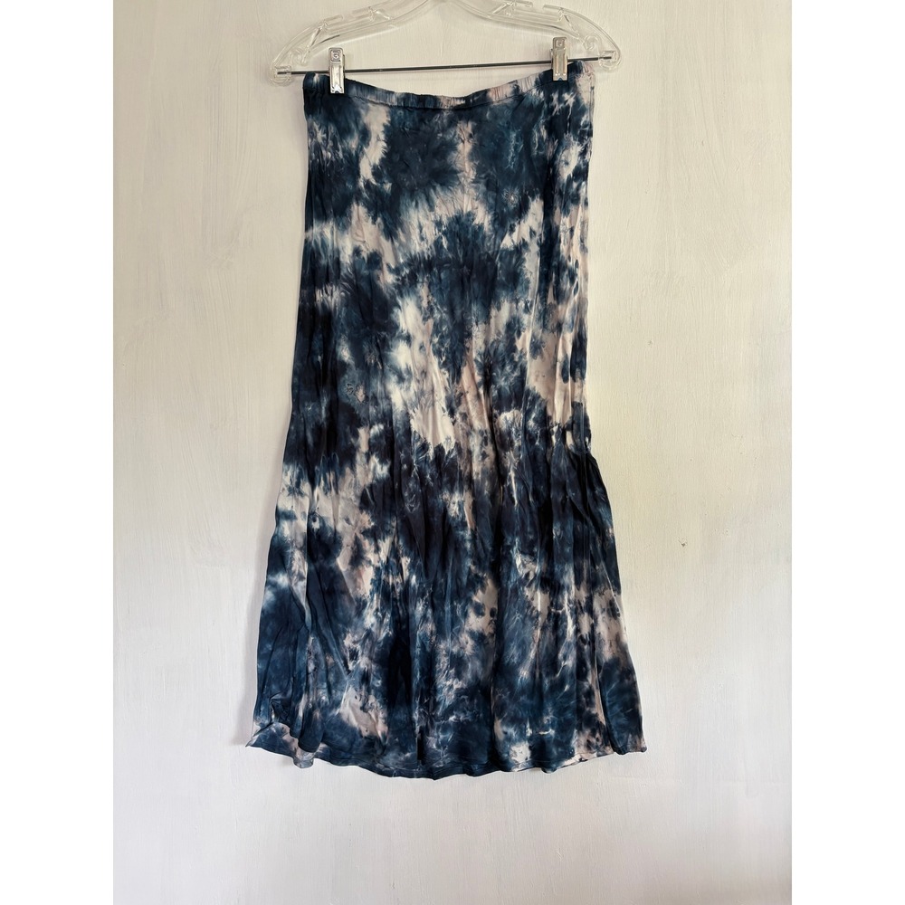 Young Fabulous & Broke Blue Tie Dye Midi Skirt Side‎ Slit Elastic Waist Small
